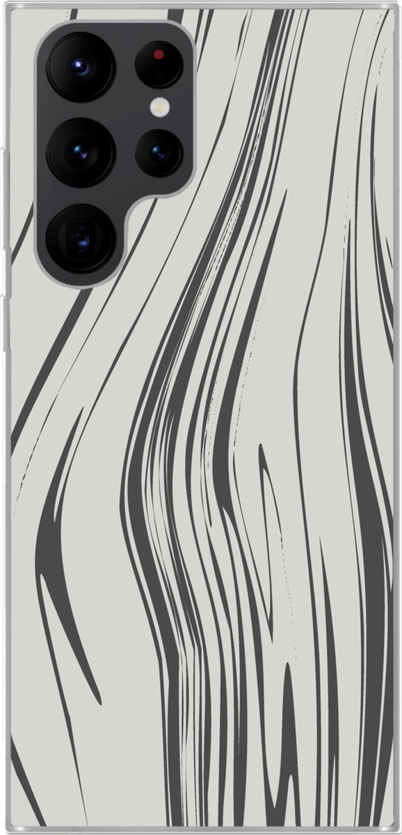Telefoonhoesje Geschikt voor Samsung Galaxy S22 Ultra hoesje - Marmer print - Grijs - Lijn - Siliconen Telefoonhoesje Telefoonhoesje