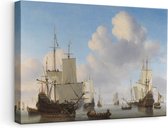 Artaza Canvas Schilderij Hollandse Schepen op een Kalme Zee - Willem van de Velde - 60x40 - Poster Foto op Canvas - Canvas Print