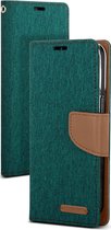 Bookcase Geschikt voor Apple iPhone 13 Mini - Groen - Denim - Portemonnee hoesje