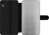 Bookcase Geschikt voor iPhone XR telefoonhoesje - Metaal print - Zilver - Lijn - Grijs - Structuur - Met vakjes - Wallet case met magneetsluiting