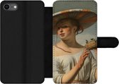 Bookcase Geschikt voor iPhone SE 2020 telefoonhoesje - Meisje met een brede hoed - Schilderij van Caesar Boëtius van Everdingen - Met vakjes - Wallet case met magneetsluiting