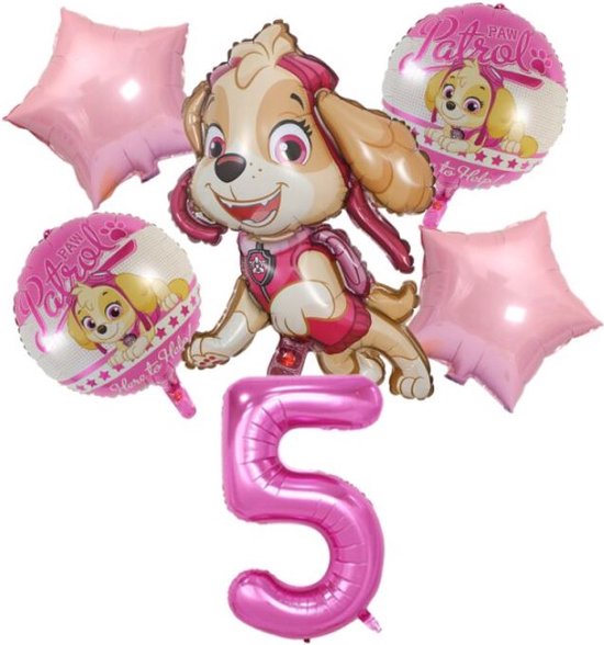 Ballonnen - set van 6 folieballonnen - Paw Patrol - Skye - 5 jaar - verjaardagfeestje