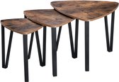 Bijzettafel - Koffietafel - Woonkamer - Vintage - Set van 3 tafeltjes - Uitschuifbaar - Hout en Metaal - Vintage Bruin - LNT13X