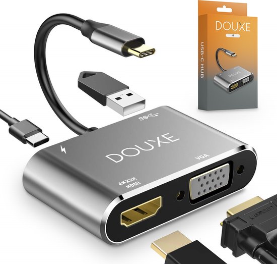 USB C Hub naar HDMI (4K/30hz), VGA, USB 3.0 A en USB C - USB C adapter - Douxe