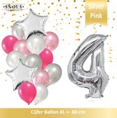 Cijfer Ballon 4 Jaar Zilver Roze White Pearl Boeket * Hoera 4 Jaar Verjaardag Decoratie Set van 15 Ballonnen * 80 cm Verjaardag Nummer Ballon * Snoes * Verjaardag Versiering * Verjaardag Decoratie * Silver Pink Pearl White* Nummer Ballon 4 * Zilver