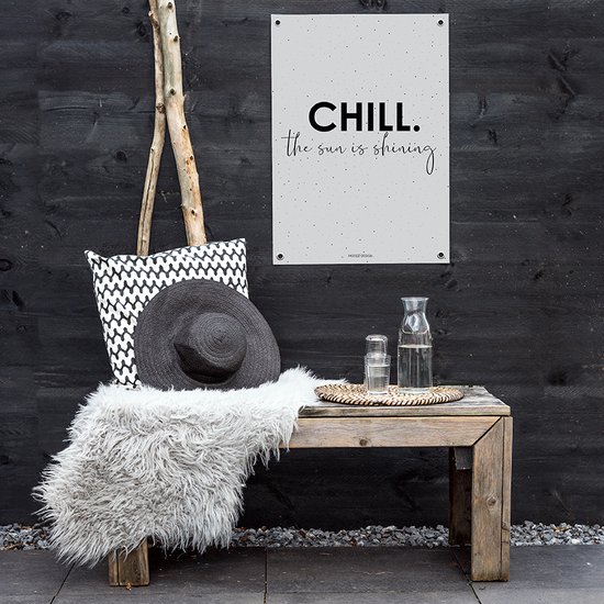 MOODZ design | Tuinposter | Buitenposter | Chill, the sun is shining | 50 x 70 cm | Grijs