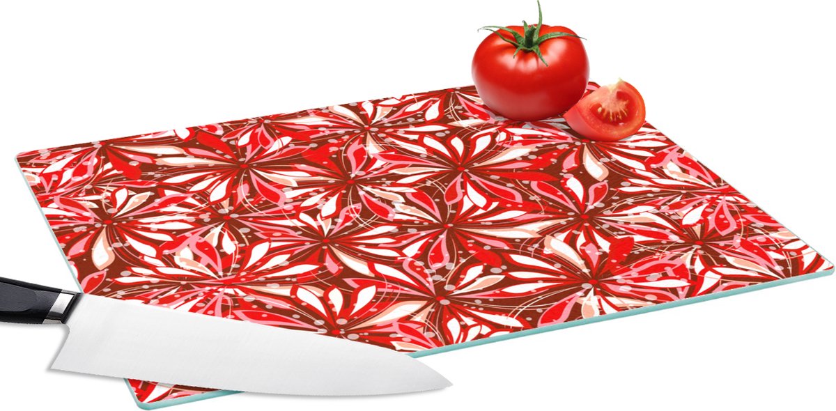 Glazen Snijplank - 39x28 - Bloesem - Rood - Patronen - Bloemen - Snijplanken Glas