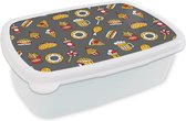 Broodtrommel Wit - Lunchbox - Brooddoos - Puber - Eten - Pizza - Patronen - 18x12x6 cm - Volwassenen