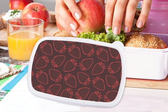 Lunch box Wit - Lunch box - Boîte à pain - Motifs - Fraise - Pois - Fruit - 18x12x6 cm - Adultes