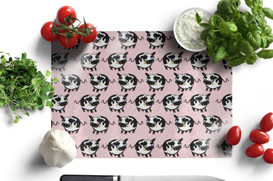 Planche à découper en Verres - 39x28 - Vache - Rose - Motifs - Planches à découper en Glas