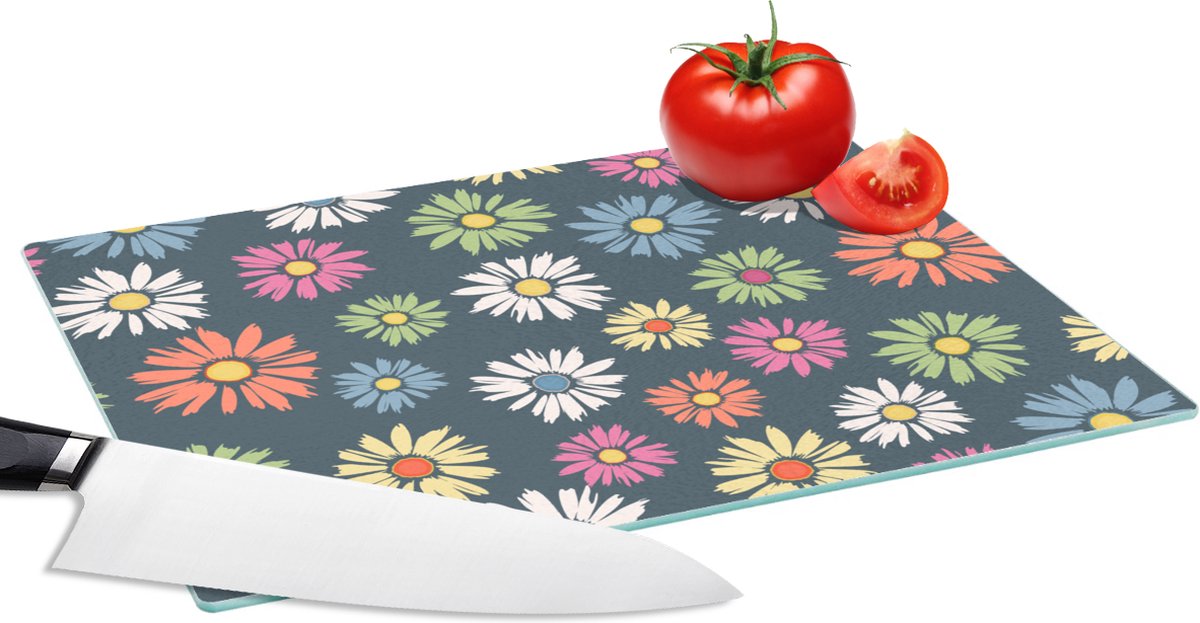 Glazen Snijplank - 28x20 - Regenboog - Design - Bloemen - Flora - Snijplanken Glas