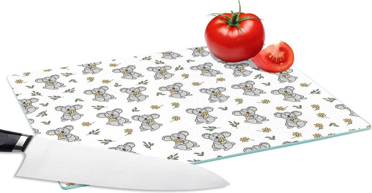 Glazen Snijplank - 28x20 - Koala - Bloemen - Patronen - Kind - Snijplanken Glas