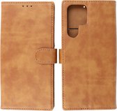 Samsung Galaxy S22 Ultra Hoesje - Book Case Telefoonhoesje - Kaarthouder Portemonnee Hoesje - Wallet Cases - Bruin