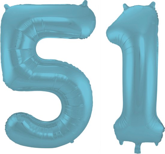 Folieballon 51 jaar metallic pastel blauw mat 86cm
