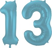 Folieballon 13 jaar metallic pastel blauw mat 86cm