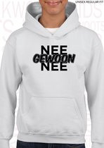 NEE GEWOON NEE unisex kids hoodie - Wit - Maat 116 - 5/6 jarigen - Lange mouwen - Met capuchon en steekzakken - Regular Fit - Grappige teksten - Leuke hoodies | truien | sweaters -