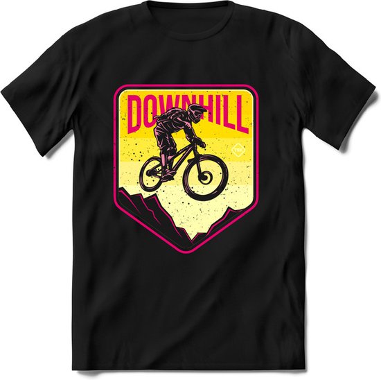 Downhill | TSK Studio Mountainbike kleding Sport T-Shirt | Geel - Roze | Heren / Dames | Perfect MTB Verjaardag Cadeau Shirt Maat S