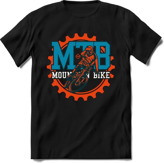 Mountainbike Gear | TSK Studio Mountainbike kleding Sport T-Shirt | Blauw - Oranje | Heren / Dames | Perfect MTB Verjaardag Cadeau Shirt Maat 3XL
