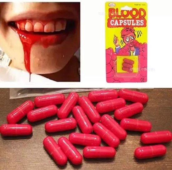 Foto: Bloedcapsules 3 x bloedcapsule bloed capsule bloedcapsule halloween accessoires 1 april grap carnaval vloeibaar nepbloed carnaval vampier halloween bloed nep bloed fake