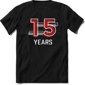 15 Years - Feest kado T-Shirt Heren / Dames - Rood / Grijs - Perfect Verjaardag Cadeau Shirt - grappige Spreuken, Zinnen en Teksten. Maat L