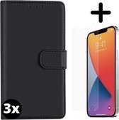 Fooniq Boek Hoesje Zwart 3x + Screenprotector 3x - Geschikt Voor Apple iPhone 12 Pro Max