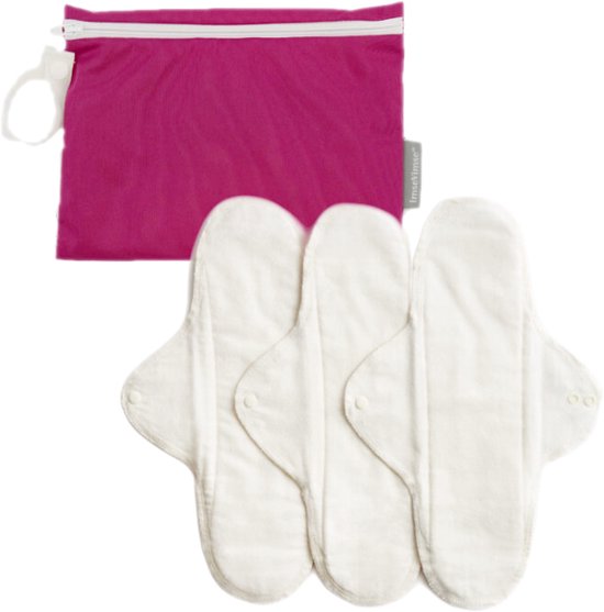 ImseVimse serviettes hygiéniques lavables nuit avec sac humide - naturel -  3 pièces | bol.com