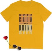 T Shirt Heren - Blijf Kalm, Drink Bier - Korte Mouw - Geel - Maat M