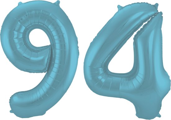 Folieballon 94 jaar metallic pastel blauw mat 86cm
