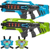 Light Battle Connect Mega Blaster lasergame set - 2 Lasergeweren Blauw/Groen + 2 Connect Vesten - Laserguns met unieke Anti-cheat functie! - speelgoed lasergun set voor 2 personen