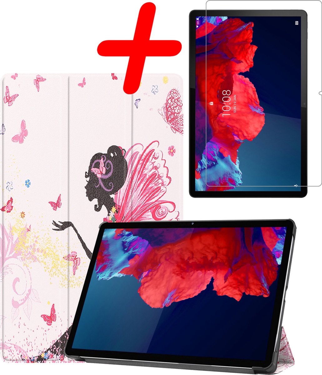 Hoesje Geschikt voor Lenovo Tab P11 - Met Screenprotector - Trifold Bookcase - Hard Cover - Hardcover Book Case - Tablet Hoes - Elfje