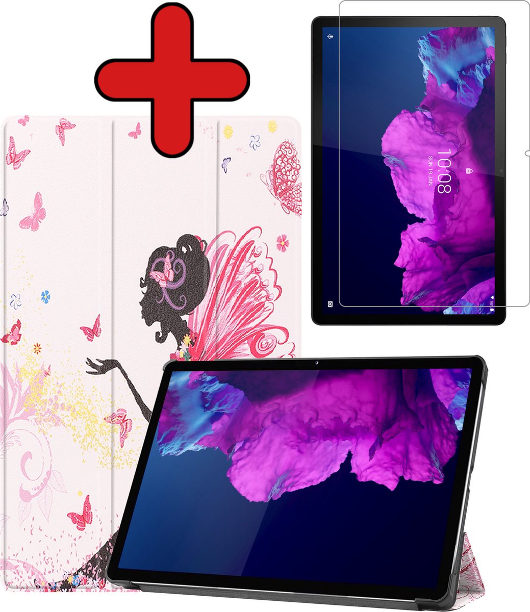 Hoesje - Geschikt voor Lenovo Tab P11 - Met Screenprotector - Hardcover Book Case - Trifold Bookcase Hoes - Hard Cover - Tablethoes - Elfje