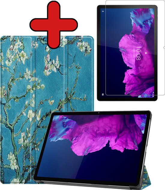 Hoes Geschikt voor Lenovo Tab P11 Hoes Book Case Hoesje Luxe Trifold Cover Met Screenprotector - Hoesje Geschikt voor Lenovo Tab P11 Hoesje Bookcase - Bloesem