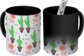 Magische Mok - Foto op Warmte Mokken - Koffiemok - Patroon - Cactus - Bloemen - Magic Mok - Beker - 350 ML - Theemok