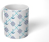 Mok - Koffiemok - Anker - Kompas - Patronen - Zee - Jongen - Mokken - 350 ML - Beker - Koffiemokken - Theemok