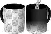 Magische Mok - Foto op Warmte Mokken - Koffiemok - Katten - Design - Patronen - Zwart - Wit - Magic Mok - Beker - 350 ML - Theemok