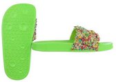 Kinder  (bad) slippers met gekleurde glitters groen 31 (valt klein, bestel 1 maat groter)