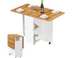 Tafel - Houten bruin-gele opklapbare tafel op wielen 120x70x75cm - Verrijdbare eettafel met opbergplank | Opvouwbare bijzettafel geschikt voor keukens, woonkamers en compacte ruimtes
