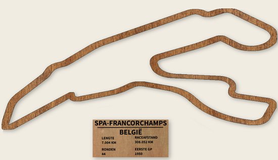 Circuit Spa-Francorchamps België wanddecoratie – met informatiebord – klein 25×11,8 cm – palissanderkleur – autosport – wandbord