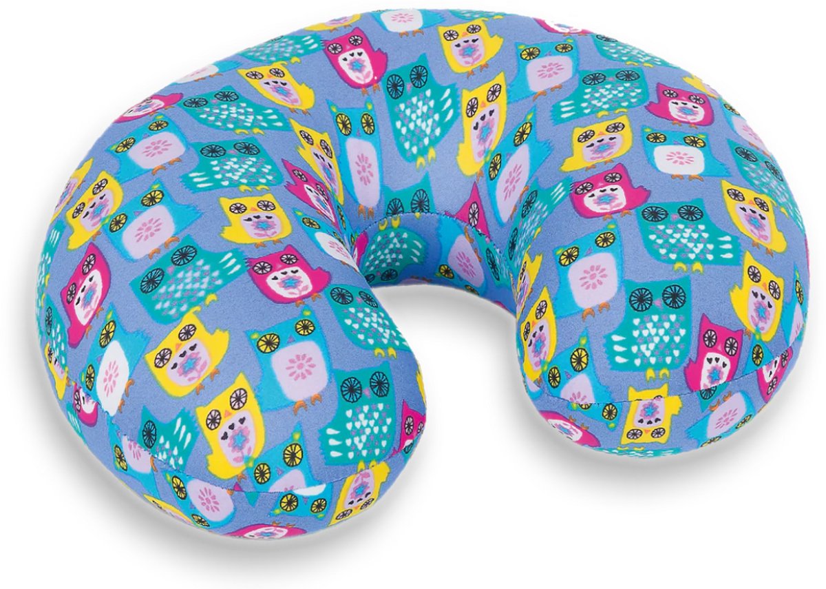 Kuschelmaxx kinder-nekkussen - Reiskussen vliegtuig - Eulen print - Stevig & zacht - Mooie print - Gevuld met microgranulaat - Vormvast & wasbaar - Ideaal voor op reis