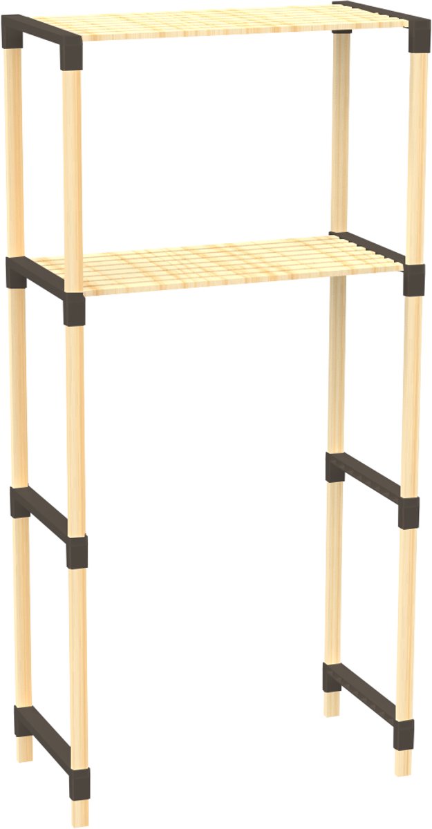 Fixwood 2-Laags Wasmachine Rek – Zwart - Houten Opbergrek voor Wasmachine – Ruimtebesparend Badkamerrek 127 cm – Beukenlook – 33x66x127 cm