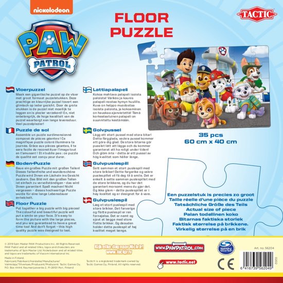 Tactic PAW Patrol Vloerpuzzel – Puzzel – Vanaf 3 jaar – 35 stukjes – 60x40 cm