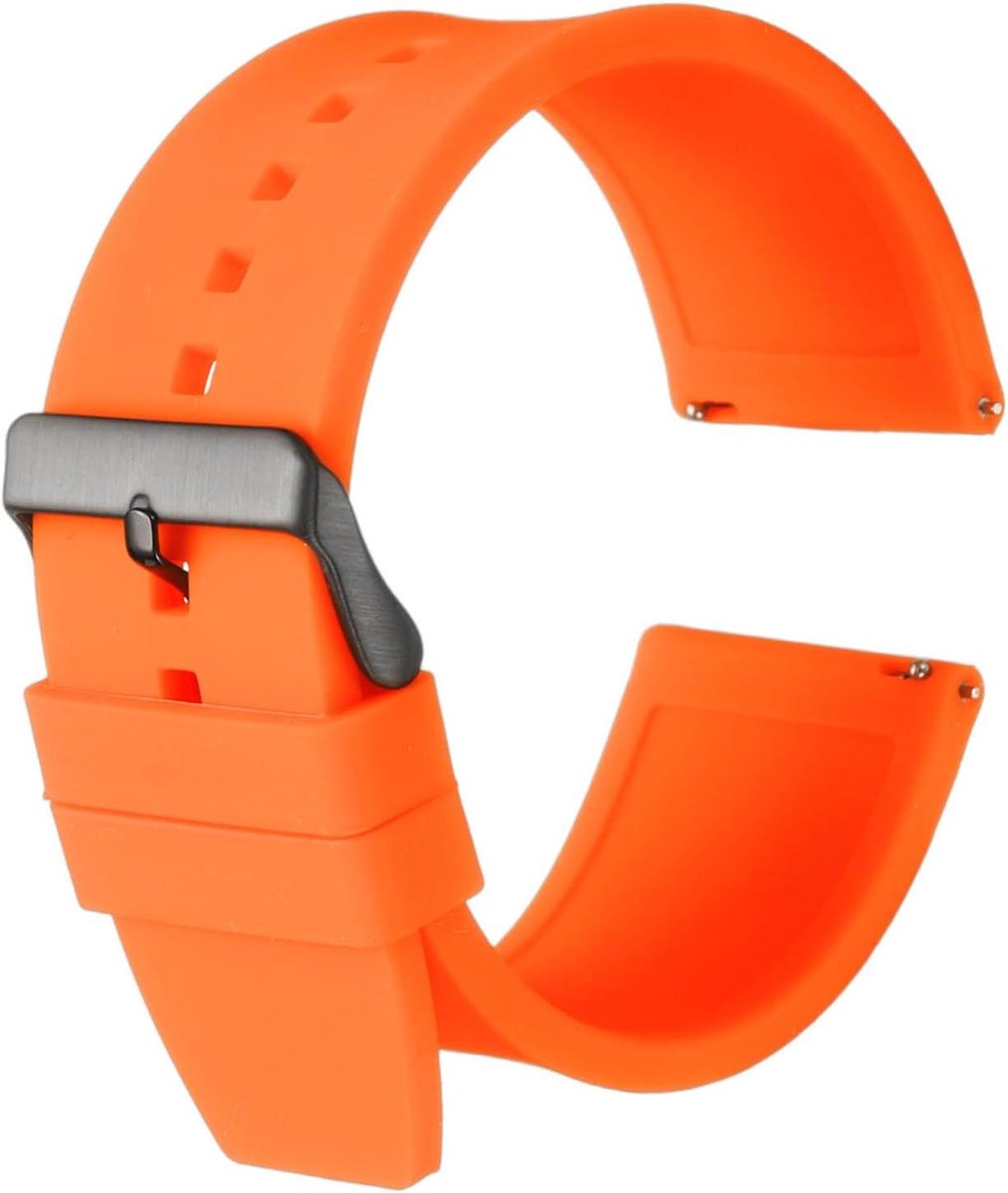 Allecto Plus - Siliconen horlogebandje 28mm voor mannen en vrouwen - Snelwissel - Flexibel en zacht - Roestvrijstalen zwarte sluiting - Oranje - Reservearmband - Geen edelsteen