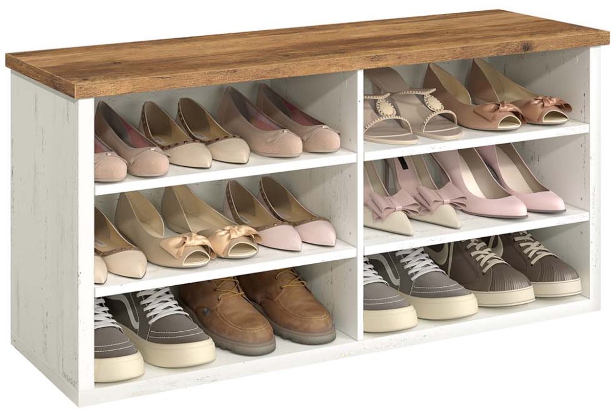 Vasagle - schoenenbank - met opbergruimte - lengte 100 cm - verstelbare planken - hout - wit met bruin