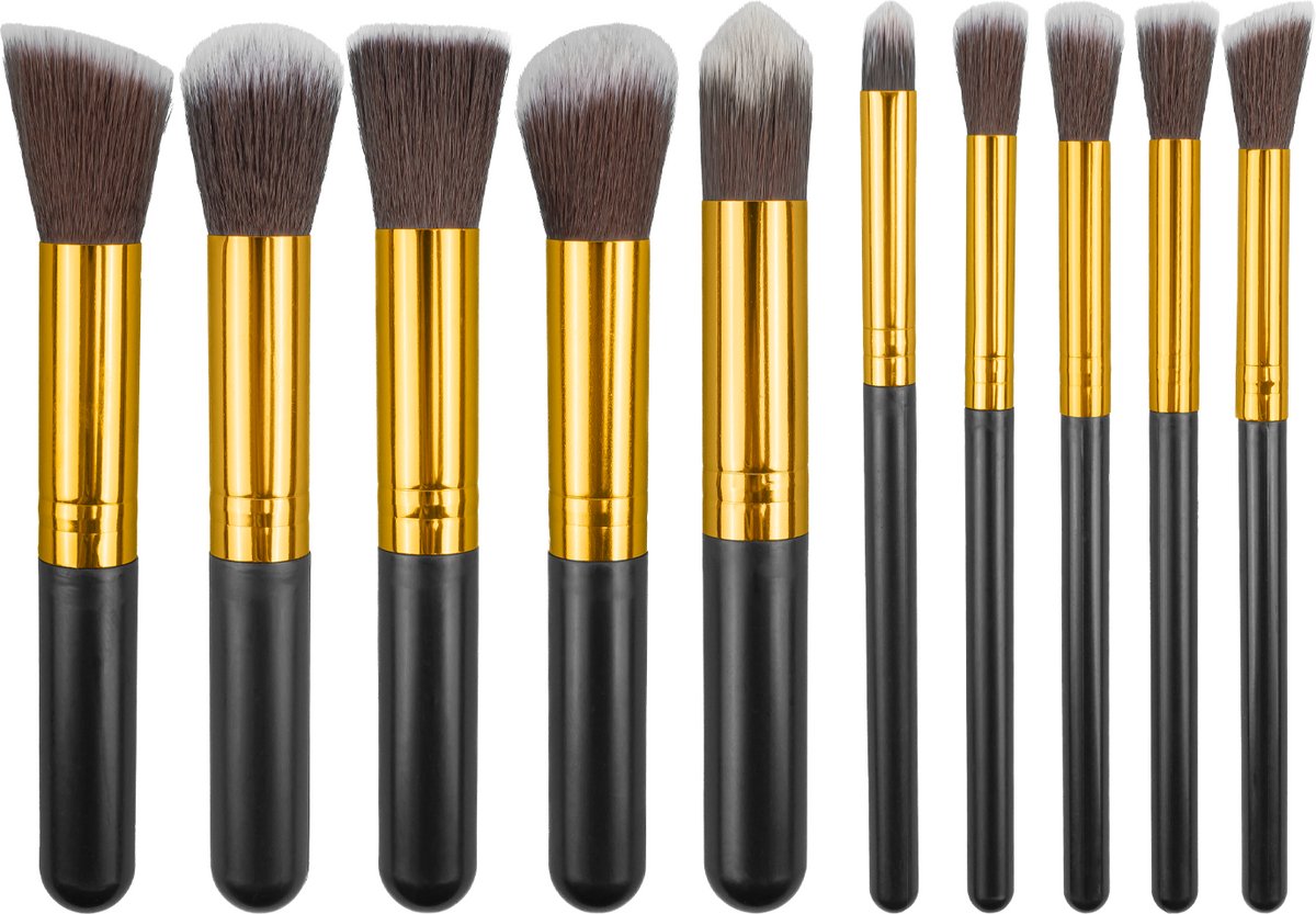 Make Up Kwasten - Kabuki Kwast Set 10 Stuks - Zwart Goud