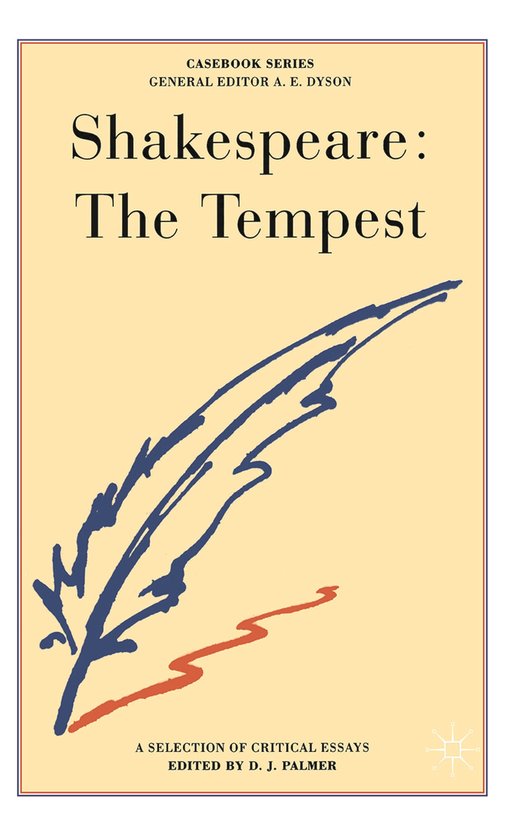Boekomslag met de titel 'Shakespeare: The Tempest'. Een blauwe veer met oranje lijnen is afgebeeld.