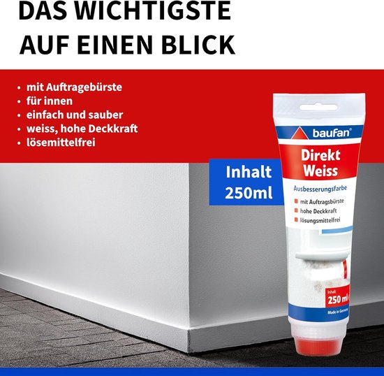 Baufan Direct Touch-Up Paint, Wit met Applicatiekwast, 250 ml — afbeelding 2