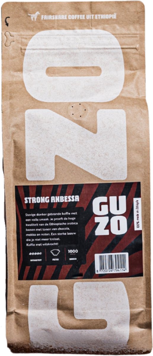 GUZO Coffee 1000 gram Strong Anbessa filterkoffie - 100% Made in Ethiopia