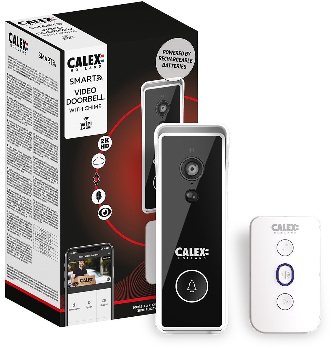 Calex Slimme Deurbel Draadloos met Camera 2K Video - Calex - €64,95