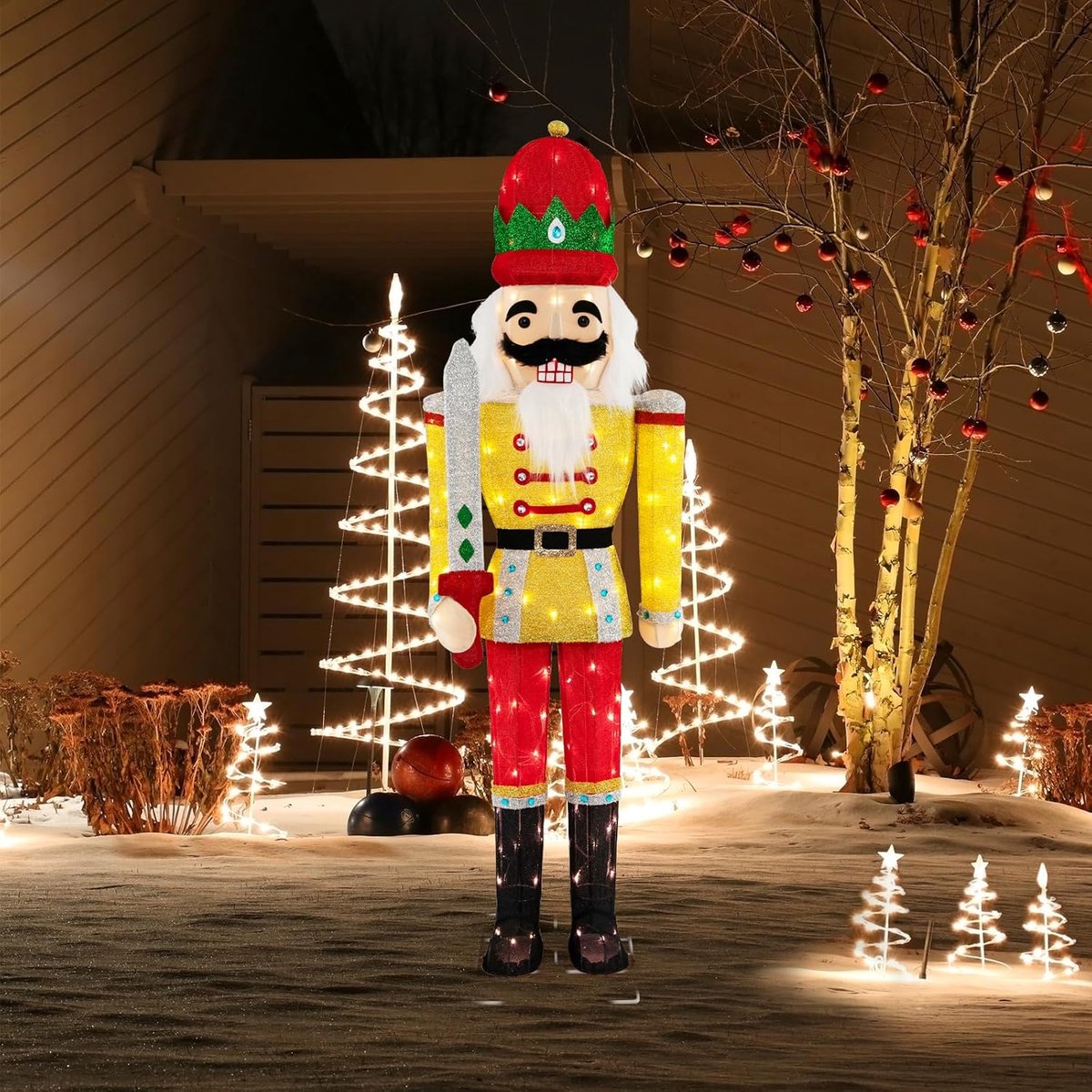 COSTWAY Notenkraker-kerstfiguur, groot, verlichte kerstdecoratie XXL, 166 cm, met ledverlichting, voor buiten en binnen
