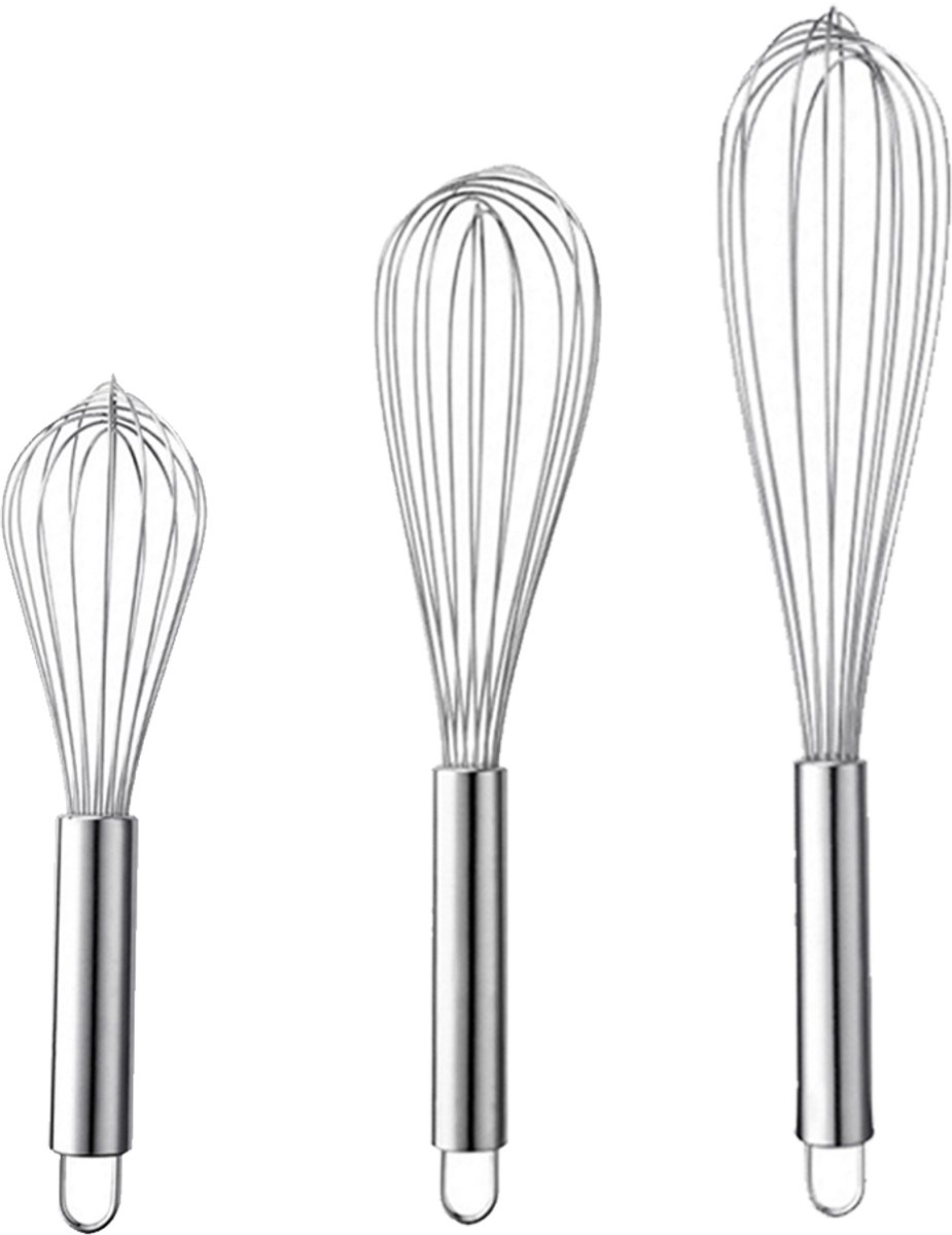 Elkuaie 3 Stuks Roestvrij Staal Garde - Ballon Garde Voor Kloppen En Mengen - Grote Draadafstand En Ophanghaak - 3 Stuks - Keukenaccessoire Voor Thuisbakkers En Professionals Zilver